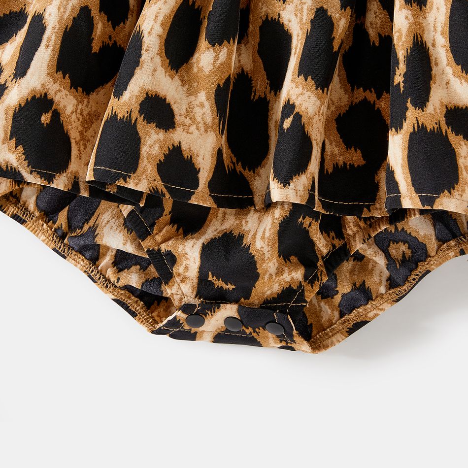 Family Matching Khaki Short-sleeve Spliced Leopard Print Midi Dresses and T-shirts Sets Khaki big image 14