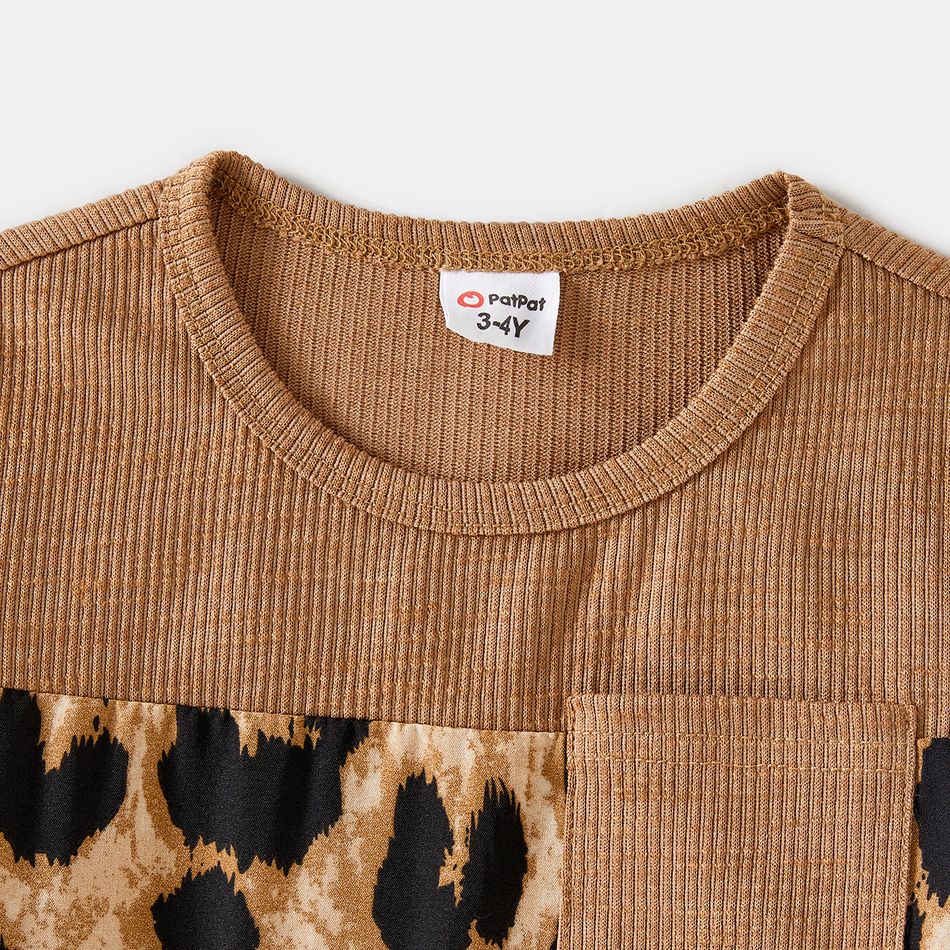 Family Matching Khaki Short-sleeve Spliced Leopard Print Midi Dresses and T-shirts Sets Khaki big image 9