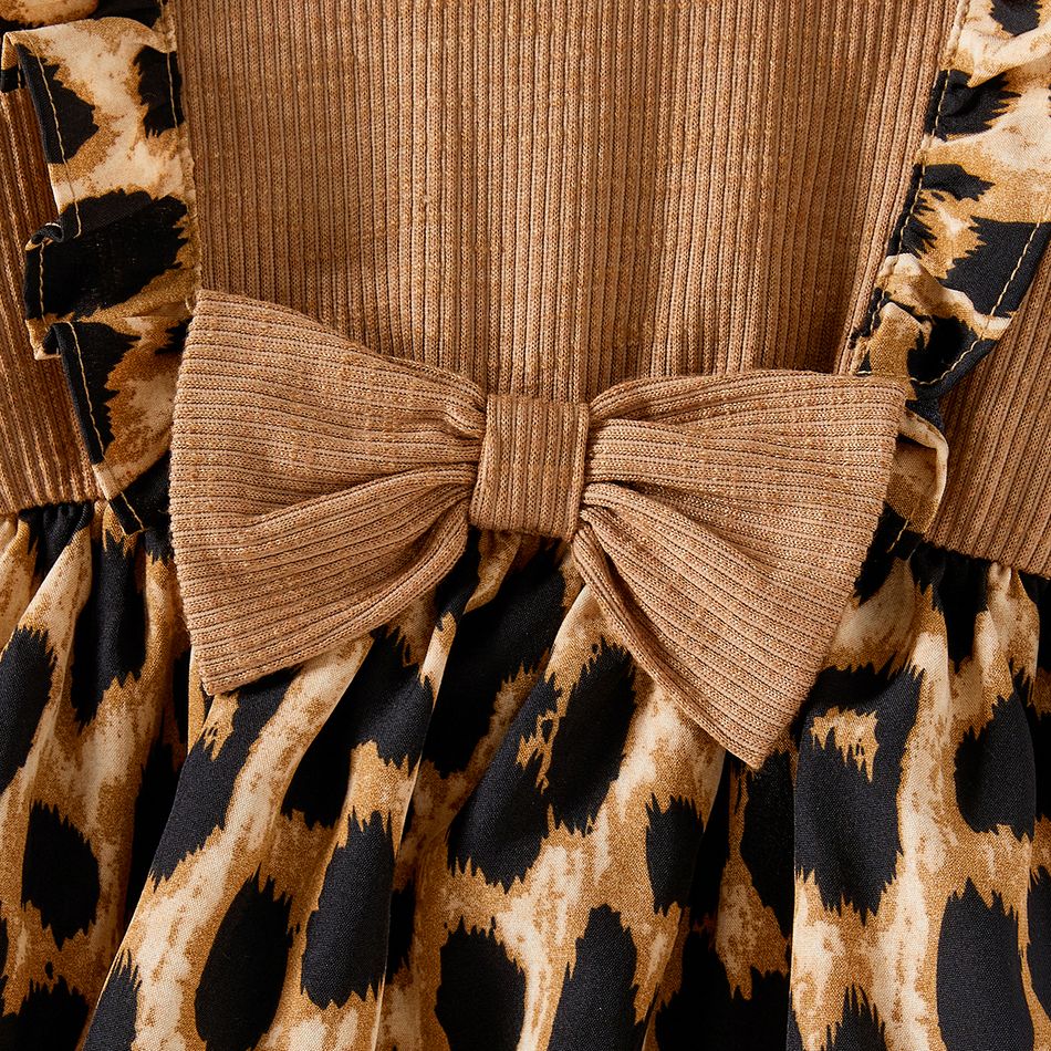 Family Matching Khaki Short-sleeve Spliced Leopard Print Midi Dresses and T-shirts Sets Khaki big image 13
