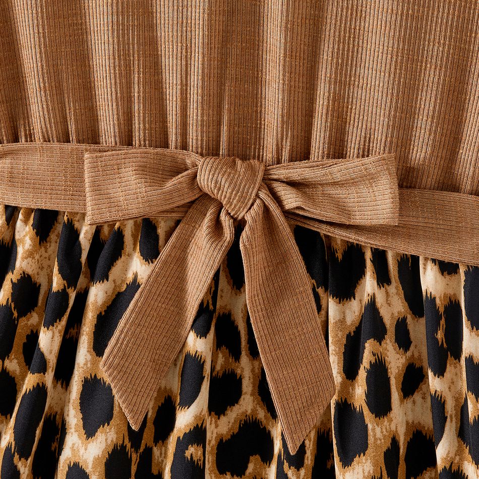 Family Matching Khaki Short-sleeve Spliced Leopard Print Midi Dresses and T-shirts Sets Khaki big image 6