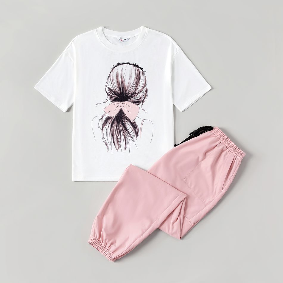 Mommy and Me Figure Print Short-sleeve T-shirts and Solid Sweatpants Sets ColorBlock big image 2
