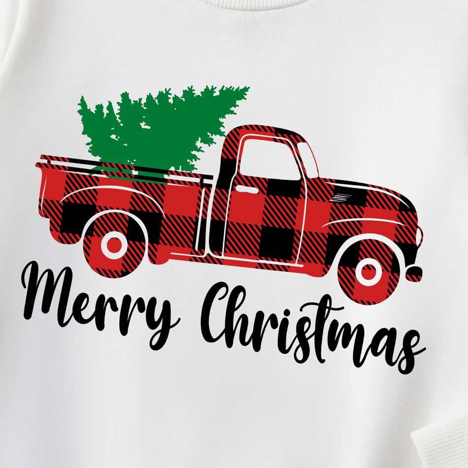 Christmas Family Matching 100% Cotton Red Plaid Truck & Letter Print Long-sleeve Sweatshirts White big image 4