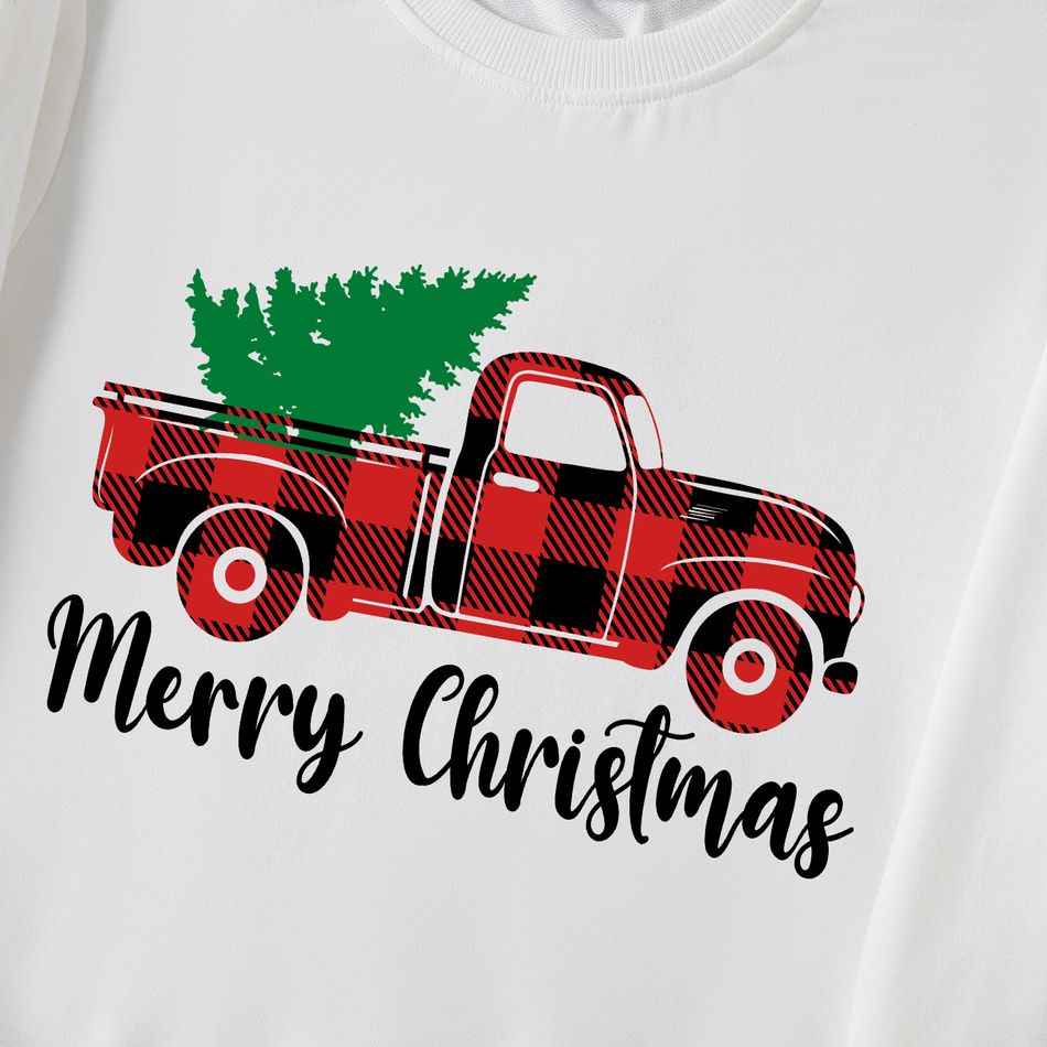 Christmas Family Matching 100% Cotton Red Plaid Truck & Letter Print Long-sleeve Sweatshirts White big image 9