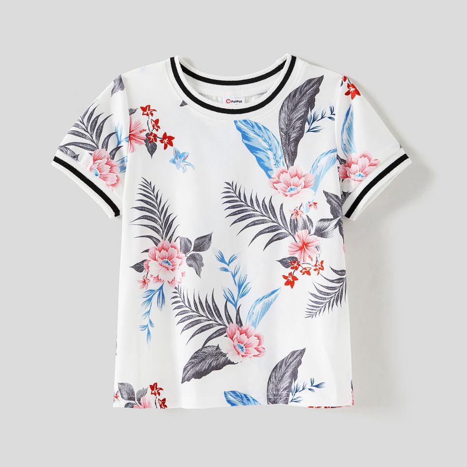 Family Matching Allover Floral Print Short-sleeve T-shirts and Flutter-sleeve Spliced Dresses Sets Grey big image 10