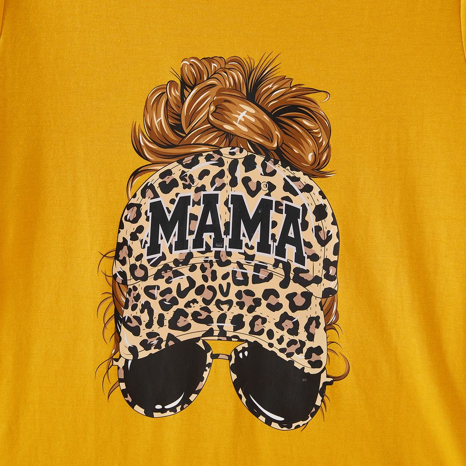 Mommy and Me Leopard Figure Print Yellow Short-sleeve Split Hem Bodycon T-shirt Dresses Yellow big image 4