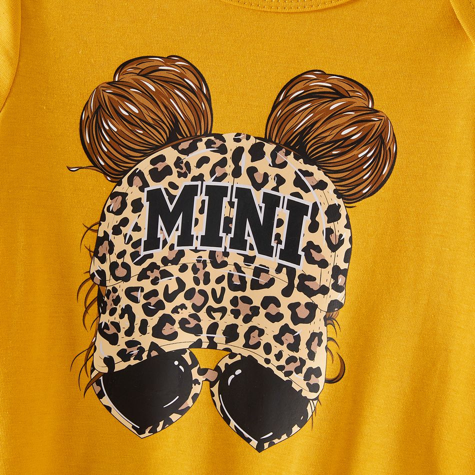 Mommy and Me Leopard Figure Print Yellow Short-sleeve Split Hem Bodycon T-shirt Dresses Yellow big image 7