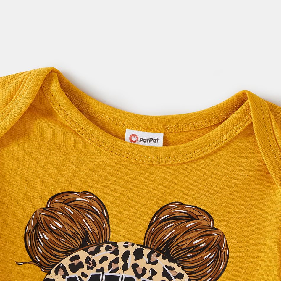 Mommy and Me Leopard Figure Print Yellow Short-sleeve Split Hem Bodycon T-shirt Dresses Yellow big image 9