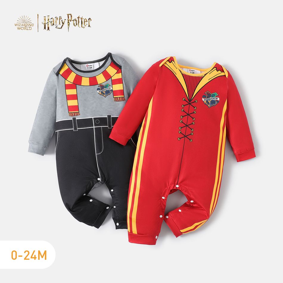 Harry Potter Baby Boy Graphic Print Long-sleeve Spliced Jumpsuit Red big image 2