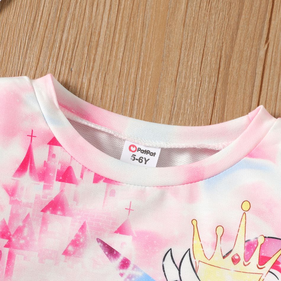 Kid Girl Unicorn Print Tie Dyed Pullover Sweatshirt Pink big image 4