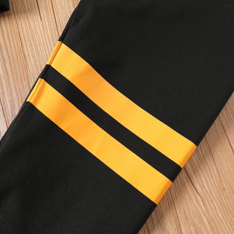 2pcs Kid Boy Letter Print Pocket Design Sweatshirt and Striped Pants Set blackishgreen big image 5
