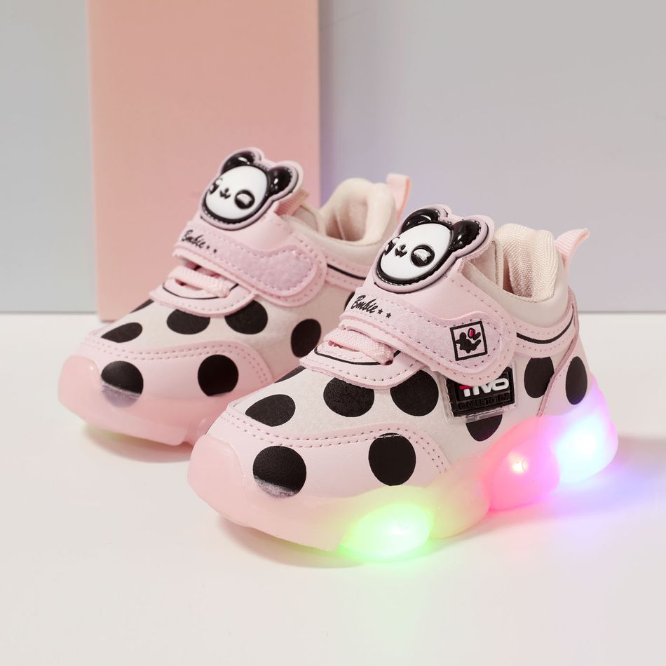 Toddler Polka Dots Pattern Cartoon Panda LED Sneakers Pink big image 1