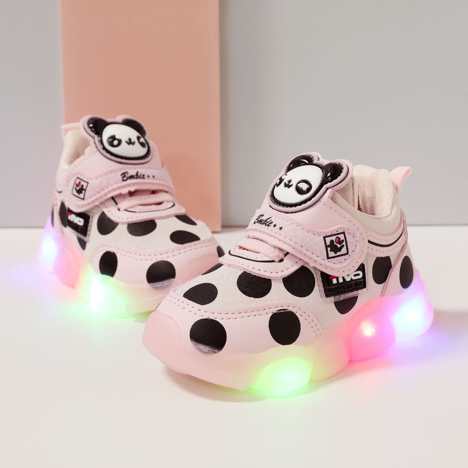 Toddler Polka Dots Pattern Cartoon Panda LED Sneakers Pink big image 2