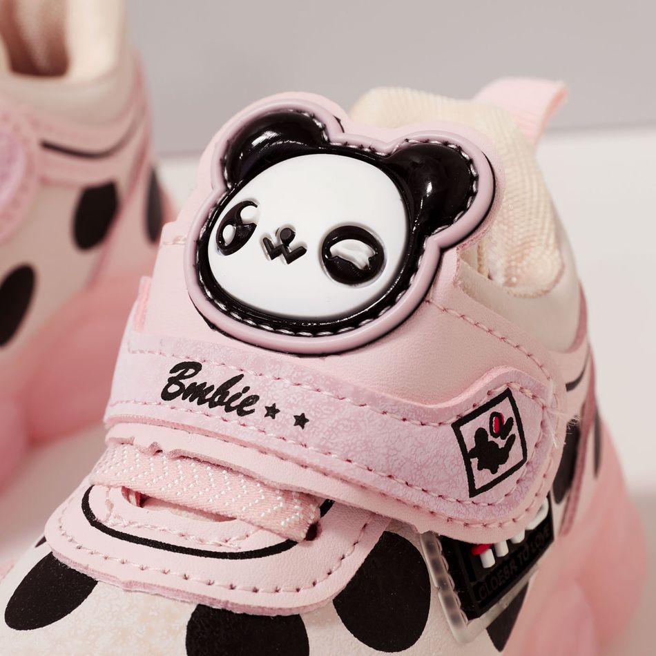 Toddler Polka Dots Pattern Cartoon Panda LED Sneakers Pink big image 5