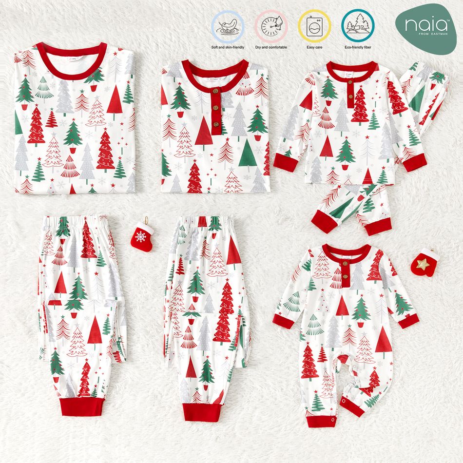 Christmas Family Matching Allover Xmas Tree Print Long-sleeve Naia Pajamas Sets (Flame Resistant) ColorBlock big image 1