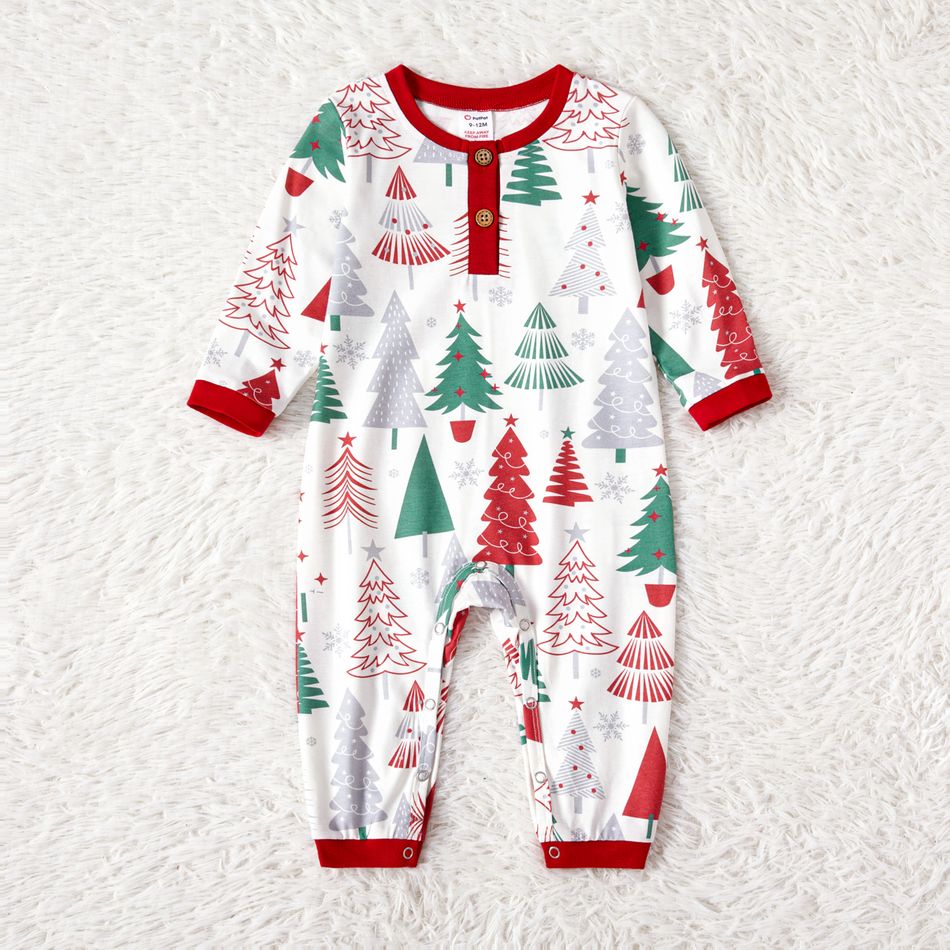 Christmas Family Matching Allover Xmas Tree Print Long-sleeve Naia Pajamas Sets (Flame Resistant) ColorBlock big image 9