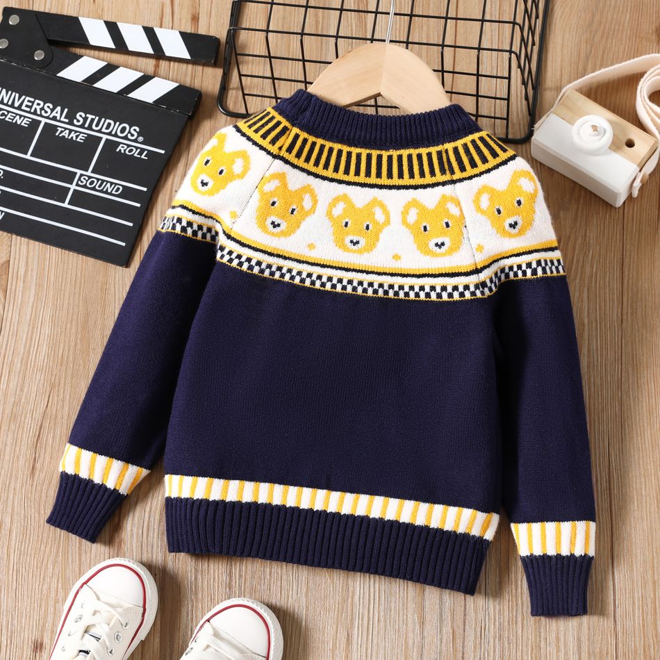 Toddler Boy Playful Bear Pattern Colorblock Knit Sweater Tibetanblue big image 2