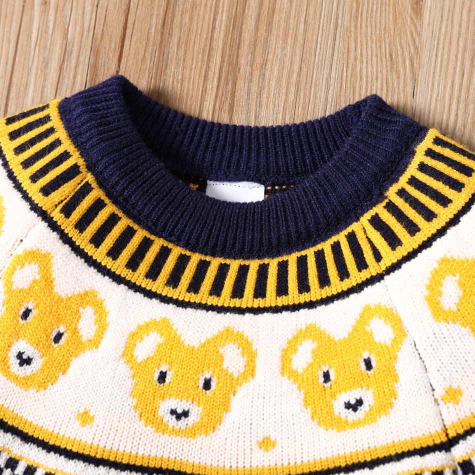 Toddler Boy Playful Bear Pattern Colorblock Knit Sweater Tibetanblue big image 3