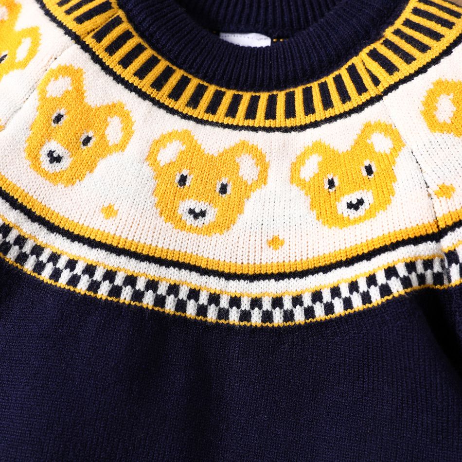 Toddler Boy Playful Bear Pattern Colorblock Knit Sweater Tibetanblue big image 4
