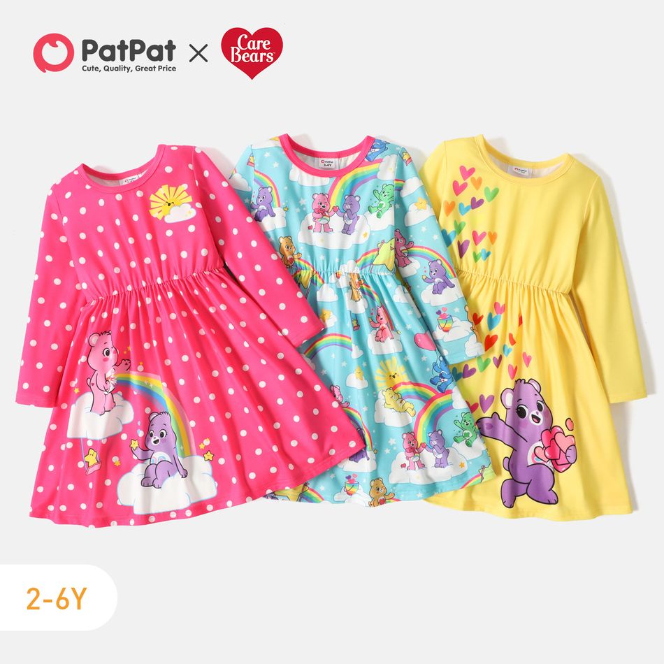 Care Bears Toddler Girl Polka dots/Rainbw/Heart Print Long-sleeve Dress Blue big image 2