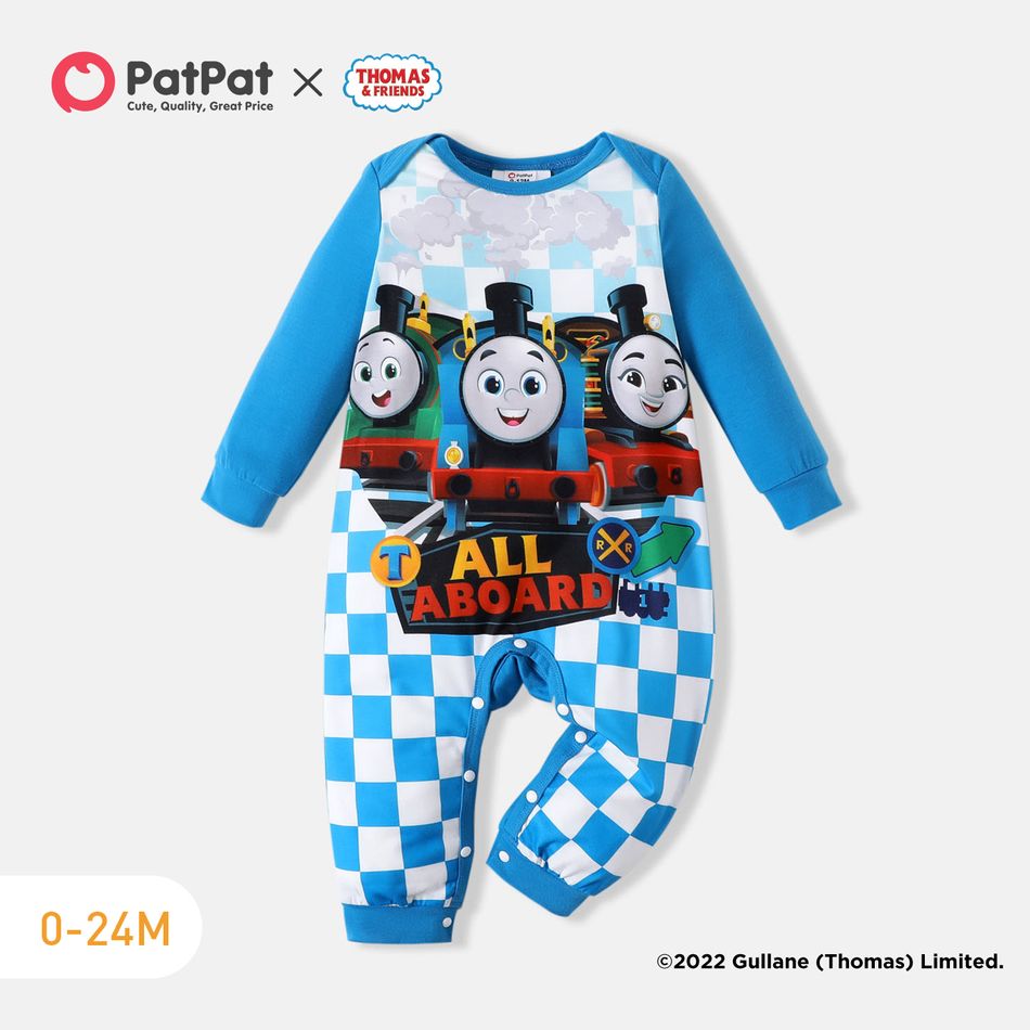 Thomas & Friends Baby Boy Blue Long-sleeve Graphic Checkered Jumpsuit Blue big image 1