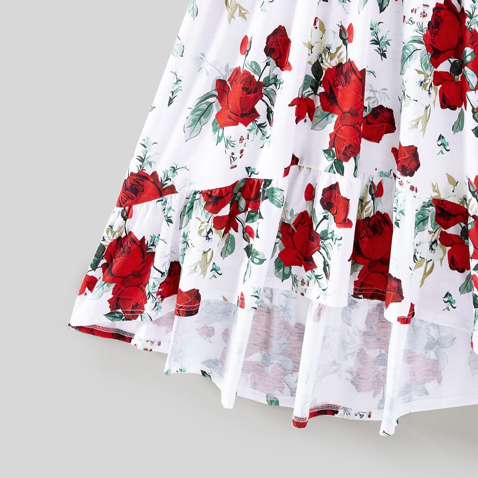 Valentine's Day Family Matching Solid Spliced Floral Print High Low Hem Dresses and Short-sleeve Colorblock Polo Shirts Sets Multi-color big image 5