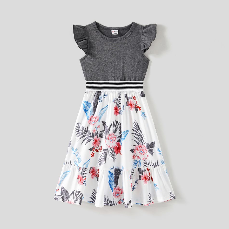 Family Matching Allover Floral Print Short-sleeve T-shirts and Flutter-sleeve Spliced Dresses Sets Grey big image 4