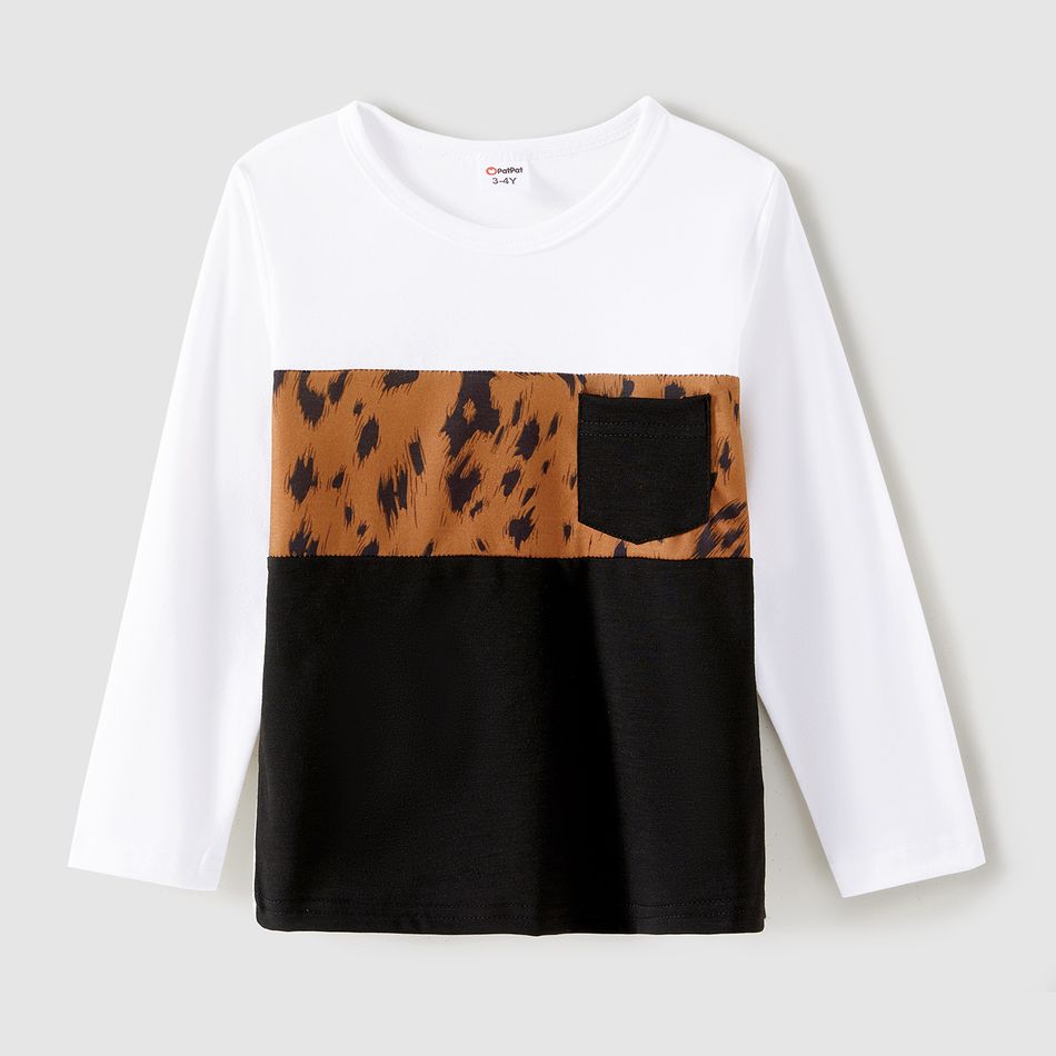 Family Matching Black Spliced Leopard Print Belted Dresses and Long-sleeve Colorblock T-shirts Sets Multi-color big image 13