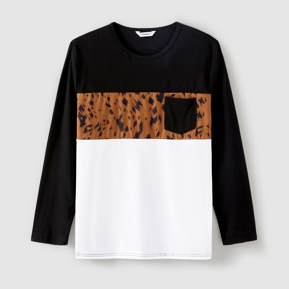 Family Matching Black Spliced Leopard Print Belted Dresses and Long-sleeve Colorblock T-shirts Sets Multi-color big image 10