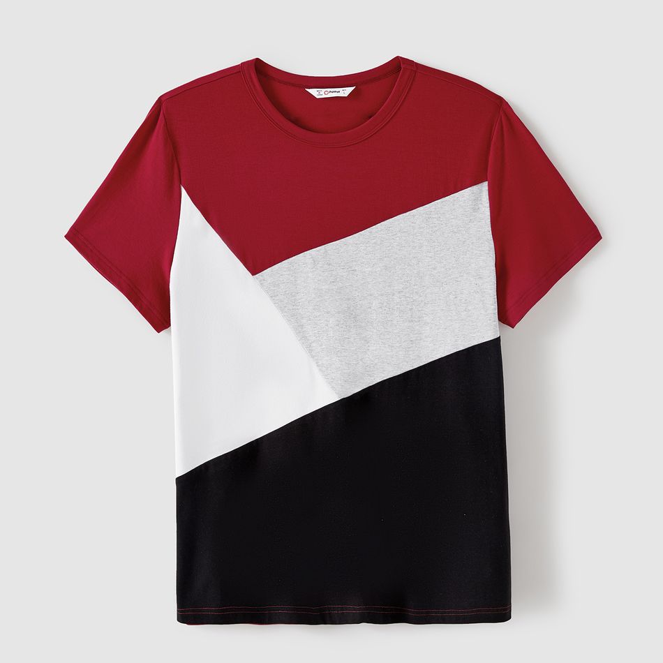 Family Matching Button Front Ribbed Spliced Striped Dresses and Short-sleeve Colorblock T-shirts Sets WineRed big image 14