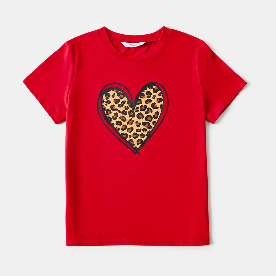 Valentine's Day Mommy and Me Leopard Heart Print Red Short-sleeve T-shirts Red big image 2
