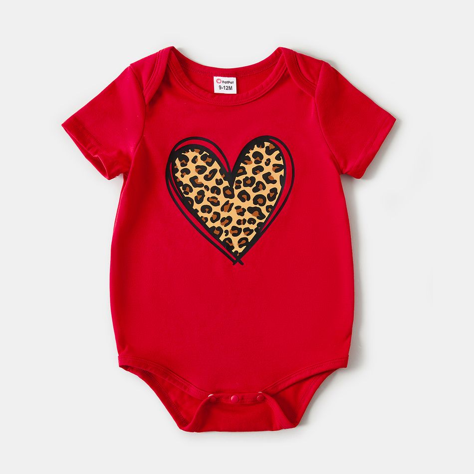 Valentine's Day Mommy and Me Leopard Heart Print Red Short-sleeve T-shirts Red big image 7
