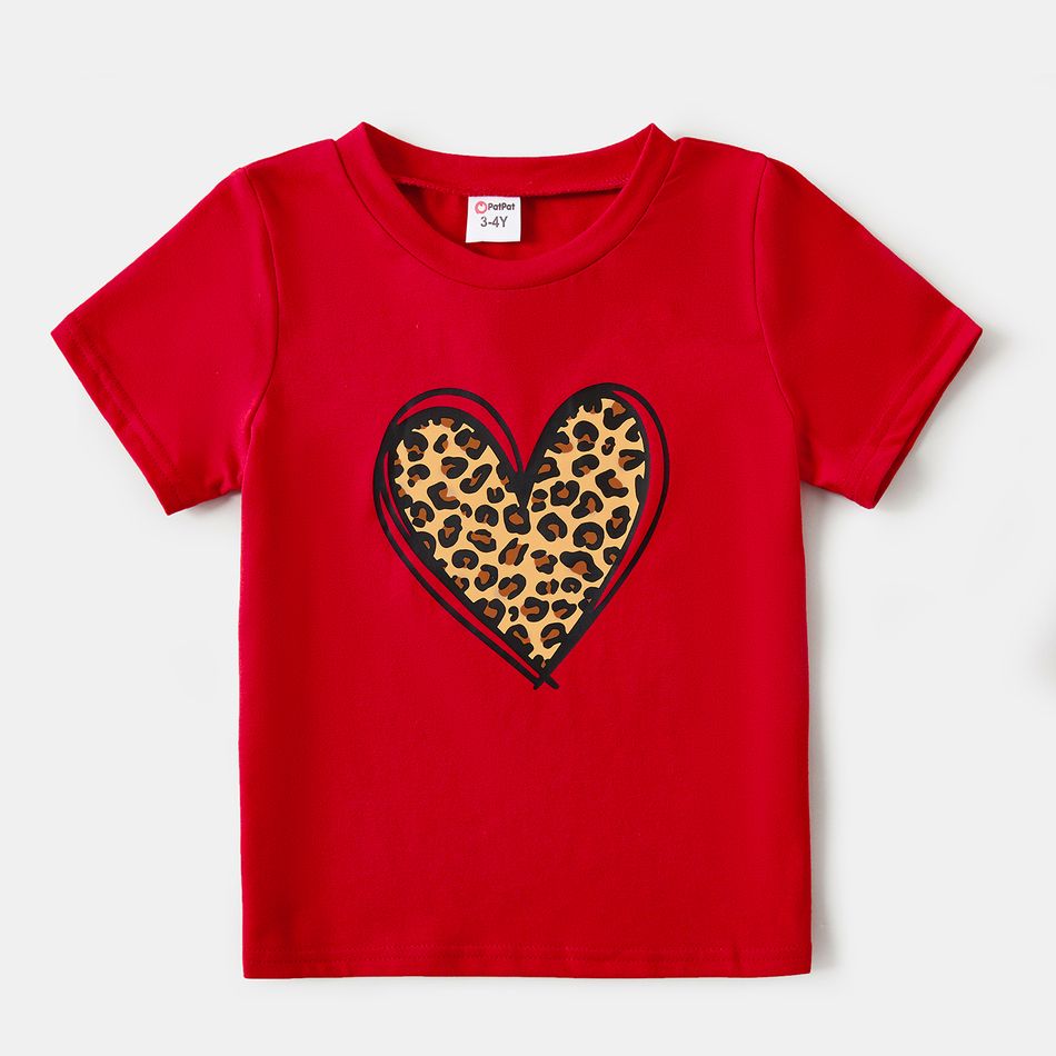 Valentine's Day Mommy and Me Leopard Heart Print Red Short-sleeve T-shirts Red big image 6