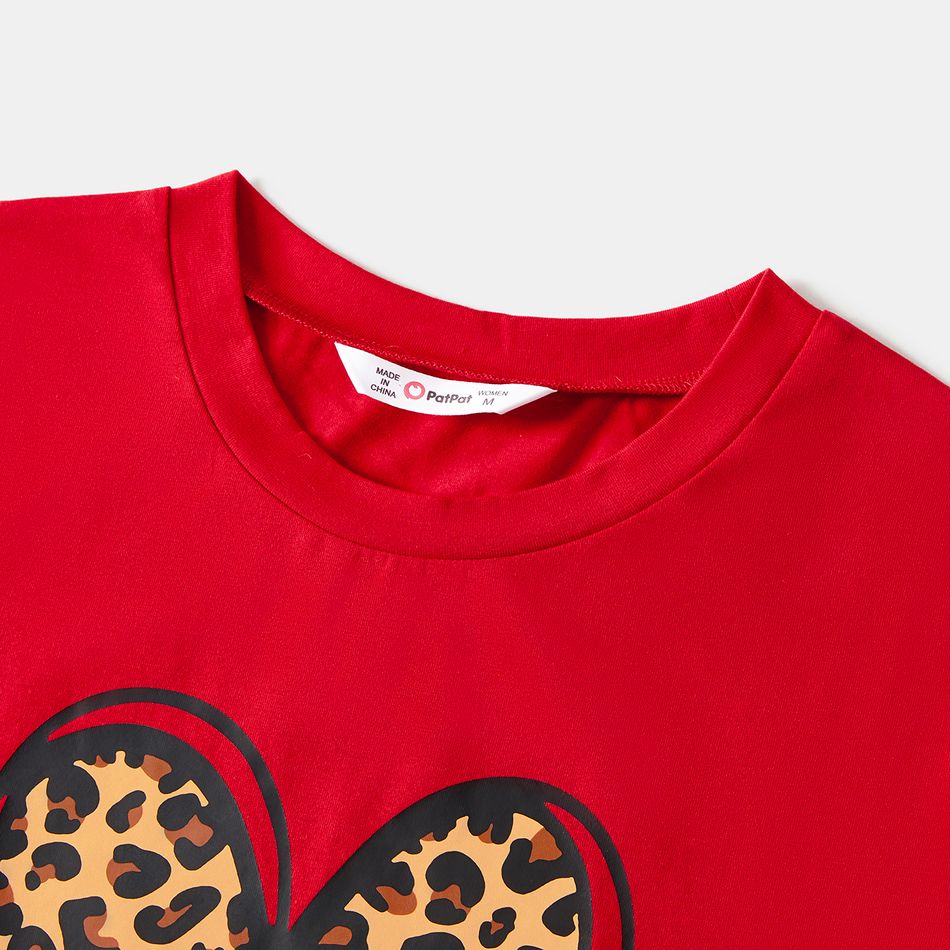 Valentine's Day Mommy and Me Leopard Heart Print Red Short-sleeve T-shirts Red big image 3