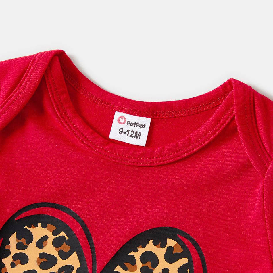 Valentine's Day Mommy and Me Leopard Heart Print Red Short-sleeve T-shirts Red big image 8