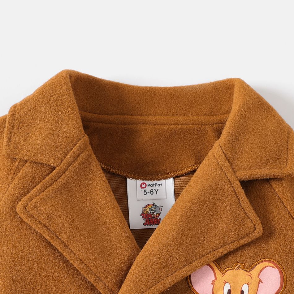 Tom and Jerry Kid Boy Lapel Collar Double Breasted Coat Brown big image 3