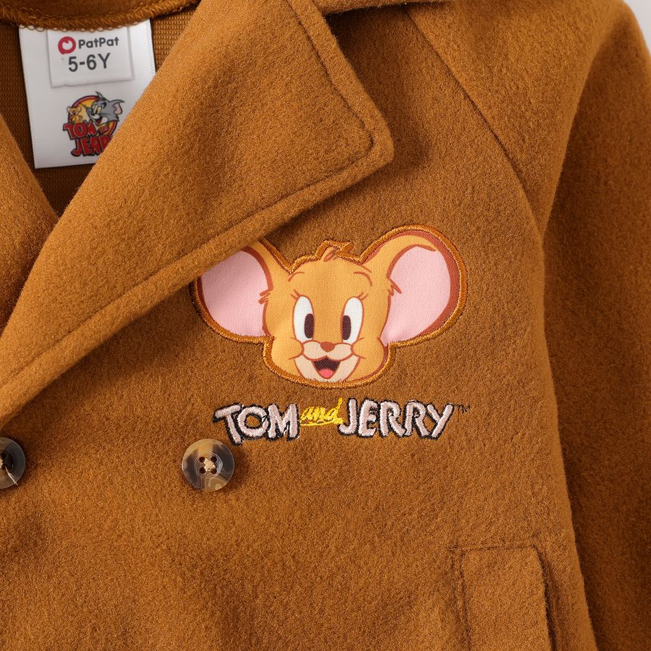 Tom and Jerry Kid Boy Lapel Collar Double Breasted Coat Brown big image 4