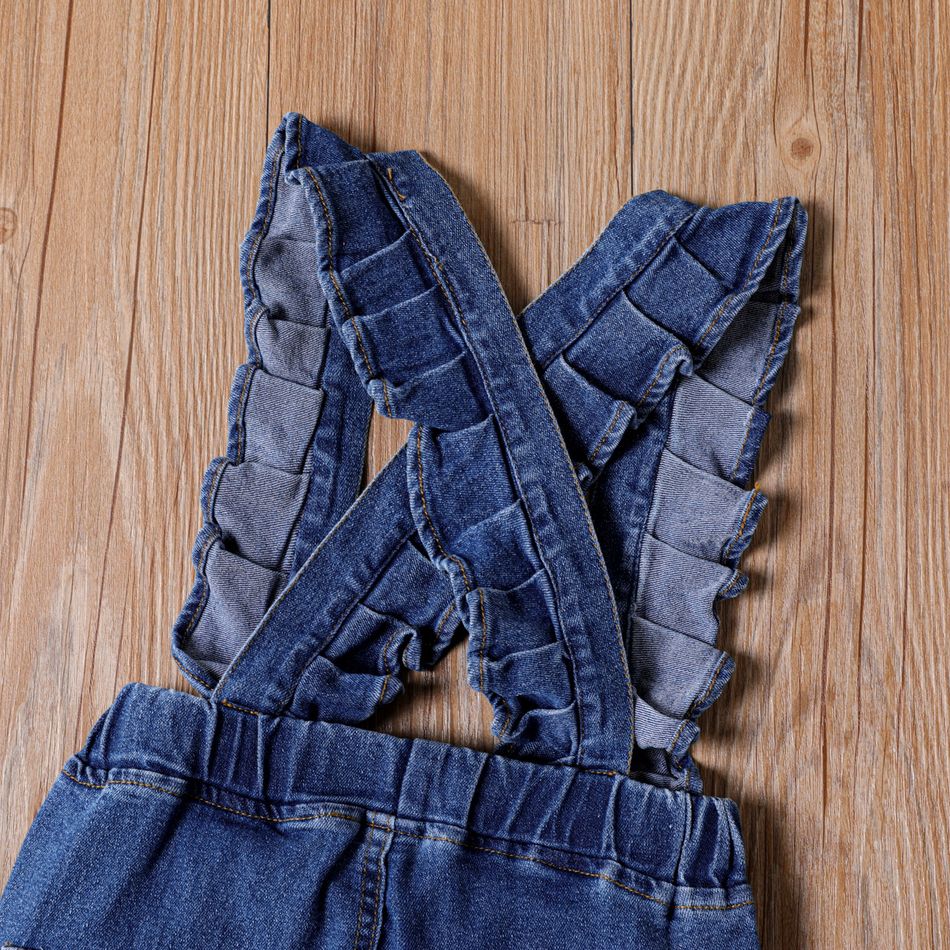 Kid Girl Ruffled Denim Suspender Pants Overalls Blue big image 4