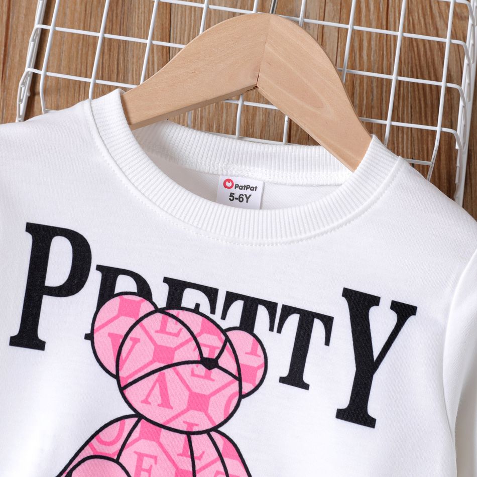 2pcs Kid Girl Letter Bear Print Sweatshirt and Allover Print Pink Pants Set Pink big image 2