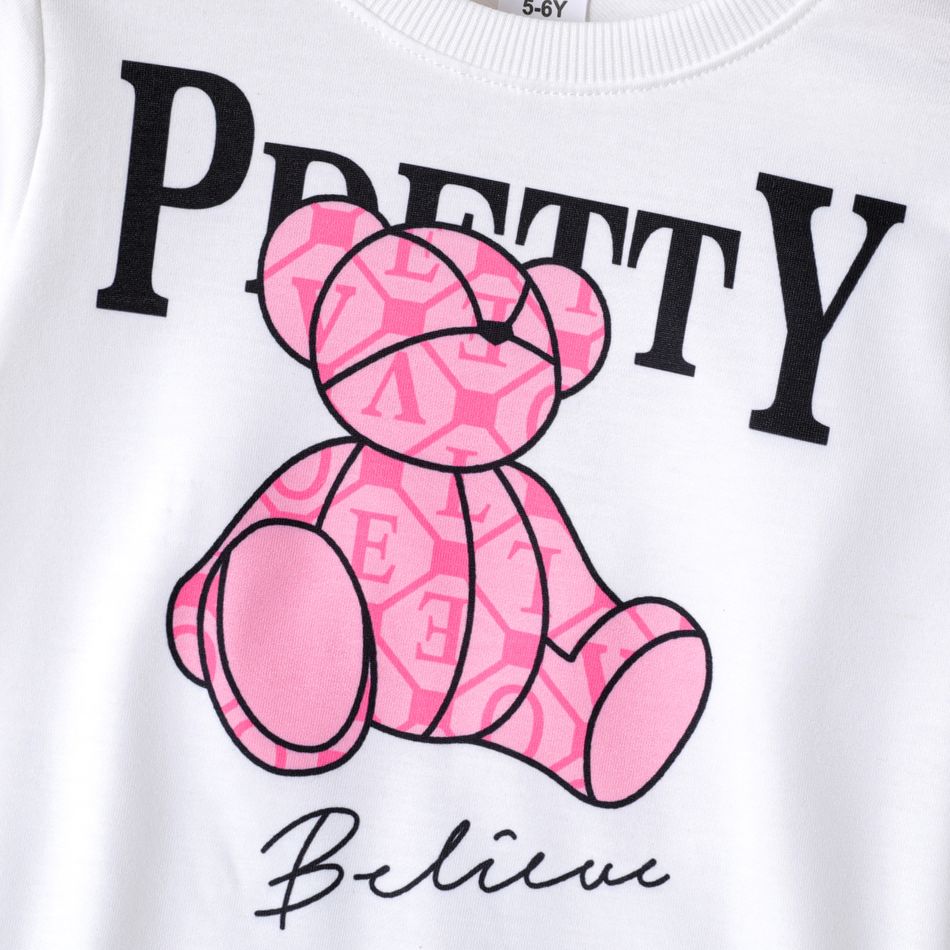 2pcs Kid Girl Letter Bear Print Sweatshirt and Allover Print Pink Pants Set Pink big image 3