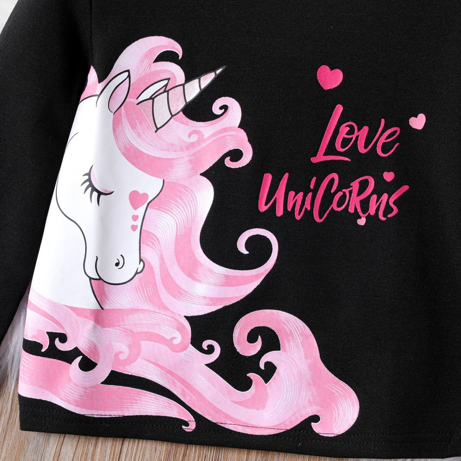 2pcs Kid Girl Unicorn Print Tee and 3d Bowknot Design Heart Glitter Mesh Skirt Set Pink big image 3