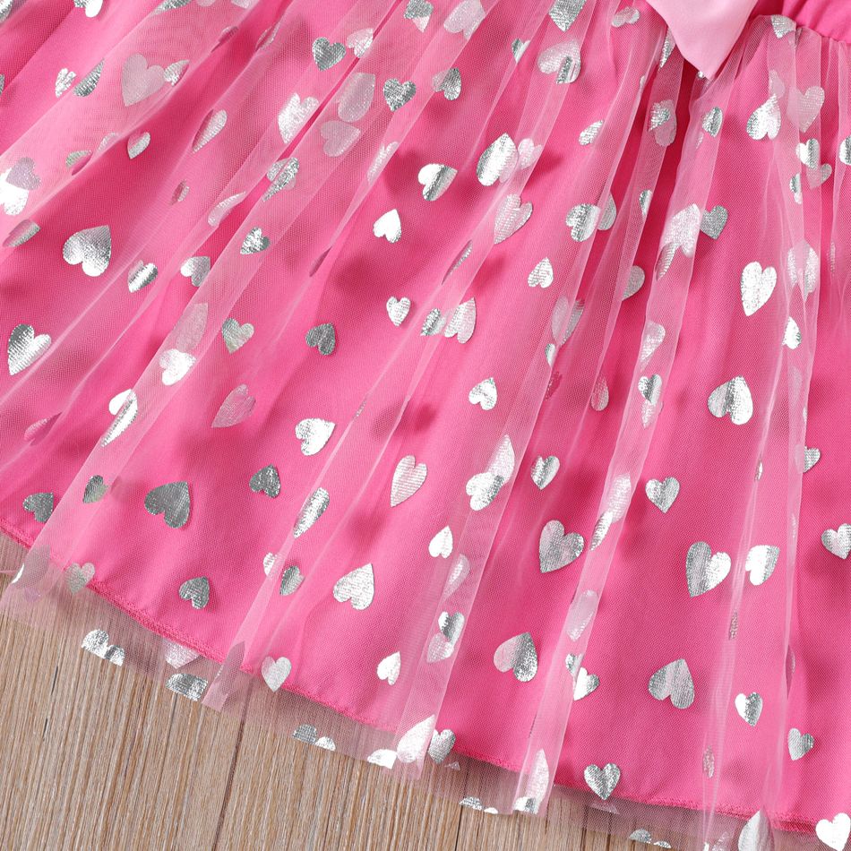 2pcs Kid Girl Unicorn Print Tee and 3d Bowknot Design Heart Glitter Mesh Skirt Set Pink big image 5
