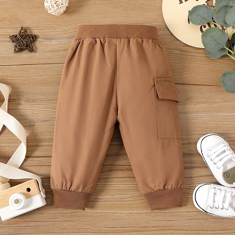 Baby Boy/Girl Bow Front Solid Casual Tapered Pants Khaki big image 3