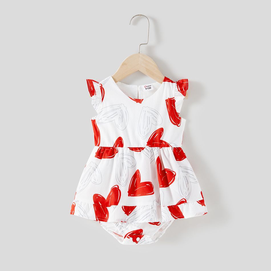 Valentine's Day Mommy and Me Allover Red Heart Print Flutter-sleeve Belted Dresses White big image 10