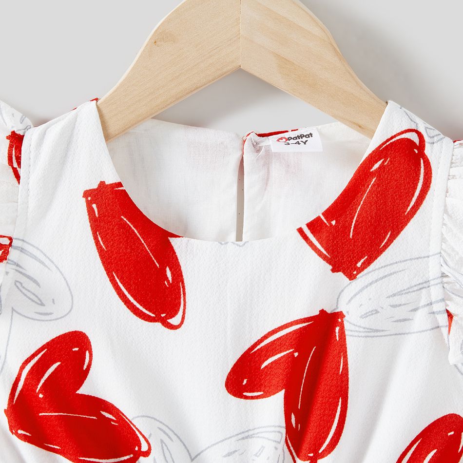 Valentine's Day Mommy and Me Allover Red Heart Print Flutter-sleeve Belted Dresses White big image 7