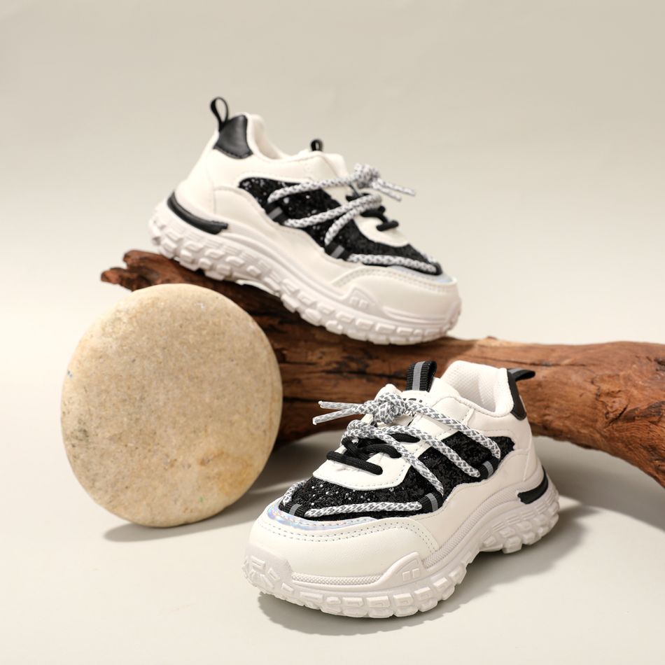 أحذية رياضية مكتنزة للأطفال الصغار / الأطفال مزينة بالترتر أسود big image 1