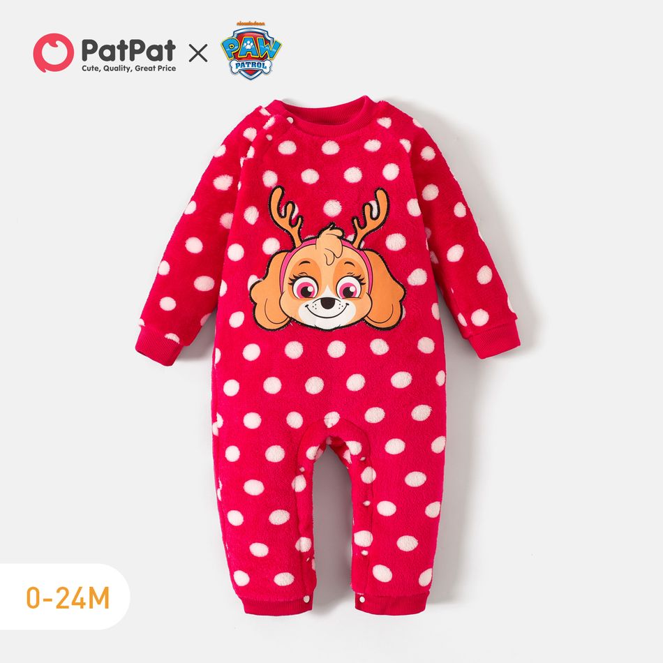 PAW Patrol Little Boy/Girl Animal Design Polka Dots Long-sleeve Thermal Flannel Jumpsuit Red