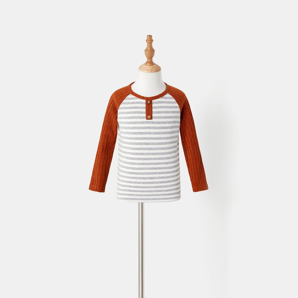 Family Matching Solid Ribbed Spliced Heart Graphic Mesh Dresses and Colorblock Raglan-sleeve Striped T-shirts Sets Orange big image 10