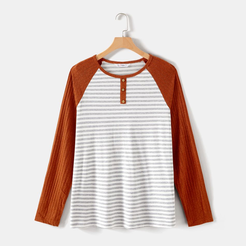 Family Matching Solid Ribbed Spliced Heart Graphic Mesh Dresses and Colorblock Raglan-sleeve Striped T-shirts Sets Orange big image 11