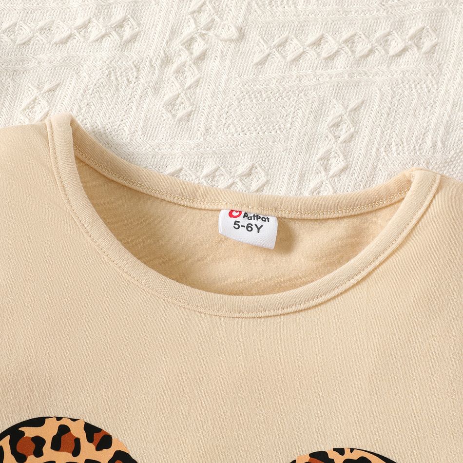 Kid Girl Letter Leopard Print Long-sleeve Tee Beige big image 4