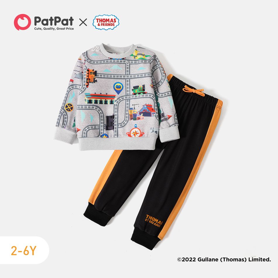 Thomas & Friends 2pcs Toddler Boy Allover Sweatshirt and Colorblock Pants Set Light Grey big image 1